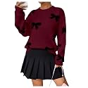 Pinclodly Bow Sweater Women Long Sleeve Crewneck Cute Sweaters Casual Vintage Sweater with Bow Winter Oversized Sweaters