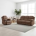 Pineapple Velvet Recliner Sofa Set, Living Room Furniture Set, Adjustable Backrest Reclining Loveseat Sofa with Convertible Middle Coffee Table, Manual Recliner Chair for Home Theater, Brown