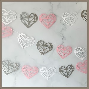 anniversary party paper heart bunting 15 pieces pink white and silver 75 inches in length