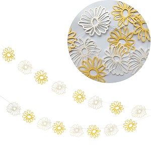 bumble bee theme paper daisy bunting 18 pcs yellow and cream 75534 length