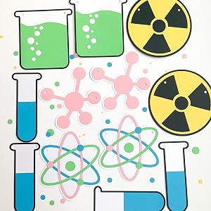 mad scientist science theme birthday decorations kit for girls4th5th6th10th bday dcorpaper bunting flags for decorationbannerstreamerspennantsbackdropwallmulticolor12 pcs55 in