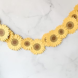 sunshine or summer theme paper sunflower garland a set of 8 flowers for birthday decoration 36 inches in length yellow and brown 30th  40th birthday decoration items