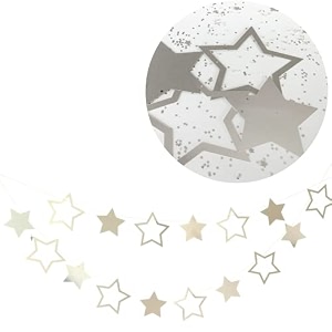 twinkle twinkle little star theme paper star bunting 16 pieces 2 shade of silver 66 inches in length