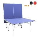 Ping Pong Table Foldable Table Tennis Table with Net, Table Tennis Paddles and Balls, 4.5FT/6FT/9FT MDF Multi-Use Family Game Table for Kid Teenager Adult, Compact & Portable