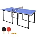Ping Pong Table Foldable Table Tennis Table with Net, Table Tennis Paddles and Balls, 4.5FT/6FT/9FT MDF Multi-Use Family Game Table for Kid Teenager Adult, Compact & Portable