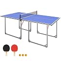 Ping Pong Table Foldable Table Tennis Table with Net, Table Tennis Paddles and Balls, 4.5FT/6FT/9FT MDF Multi-Use Family Game Table for Kid Teenager Adult, Compact & Portable
