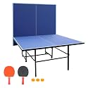 Ping Pong Table Foldable Table Tennis Table with Net, Table Tennis Paddles and Balls, 4.5FT/6FT/9FT MDF Multi-Use Family Game Table for Kid Teenager Adult, Compact & Portable