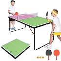 Ping Pong Table Foldable Table Tennis Table with Net, Table Tennis Paddles and Balls, 4.5FT/6FT/9FT MDF Multi-Use Family Game Table for Kid Teenager Adult, Compact & Portable