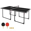 Ping Pong Table Foldable Table Tennis Table with Net, Table Tennis Paddles and Balls, 4.5FT/6FT/9FT MDF Multi-Use Family Game Table for Kid Teenager Adult, Compact & Portable