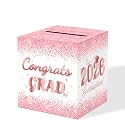 Pink 2026 Graduation Party Decorations Congrats Grad Card Box, Rose Gold Graduation Party Decorations Graduation Money Card Boxes Holder Graduation Gift Party Favors Decor Party Supplies