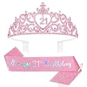Pink 21st Birthday Decorations for Her with Happy 21st Birthday Sash and Crown
