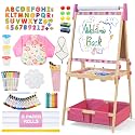 Pink 3-in-1 Wooden Kids Art Easel, Magnetic Whiteboard &amp; Chalkboard