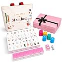 Pink American Mahjong Tile Set, Mahjong Set Complete with 160 Engraved Mahjong Tiles, Mahjong Game Set for Adults, American Mahjong Set with Bag & Accessories