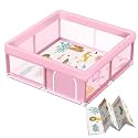 Pink Baby Playpen with Mat, 50x50 Inch Playpen with Mat Waterproof for Babies and Toddlers Play Pen for Girls Pink Playards Safety Gate Fence Active Center Indoor