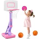 Pink Basketball Hoop Set For Kids Indoor, Girls Mini Basketball Toys