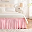 Pink Bed Skirt Queen Size 15 Inch Drop, Elastic Wrap Around Bedskirt