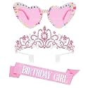Pink Birthday Girls Glasses Sash Tiara Crown for Women Girls
