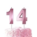 Pink Birthday Number 14 Candles for Wedding Party Cake Decorations