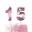 Pink Birthday Number 15 Candles for Wedding Party Cake Decorations