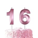 Pink Birthday Number 16 Candles for Wedding Party Cake Decorations