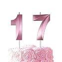 Pink Birthday Number 17 Candles for Wedding Party Cake Decorations