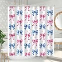 Pink Blue Bow Shower Curtain Set Cute Modern Bathroom Aesthetic Waterproof Fabric Cloth Bath Curtain Decor with 12 Hooks 72x72 Inches