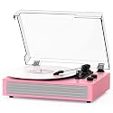 Pink Bluetooth Record Player, 3-Speed Belt Drive Turntable