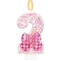 Pink Bow 2 Birthday Candle Second Birthday Decorations for Girl