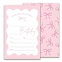 Pink Bow Birthday Invitation, Girls Party Invite, Retro Bday Invitation Cards, 20 Pink Double-Sided Fill In Invite Cards with Envelopes, Birthday Party Decorations 4x6 Inch-B19