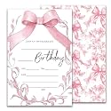Pink Bow Birthday Invitation, Girls Party Invite, Retro Bday Invitation Cards, 20 Pink Double-Sided Fill In Invite Cards with Envelopes, Birthday Party Decorations 4x6 Inch-B09