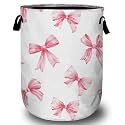 Pink Bow Laundry Basket, Laundry Hamper Collapsible Oxford Cloth with Handle Clothes Storage Bin for Bathroom Laundry Room Bedroom 15.7 X 20 Inch