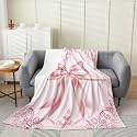 Pink Bowknot Bed Blanket,Damask Flower Flannel Blanket for Bedroom Decor,Kawaii Ribbon Bow Bedding Set for Kids Adults,Super Soft,Twin 60"x80"