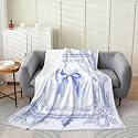 Pink Bowknot Flannel Blanket All Seasons,Damask Flower Bed Blanket for Kawaii Home Decor,Luxury Ribbon Bow Purple Bedding Set for Kids Girls Sofa Couch,40"x50"