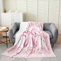 Pink Bowknot Flannel Blanket Damask Flower Fleece Throw Blanket for Room Decor,Luxury Ribbon BowBedding Set for Bed Sofa Couch,Baby 30"x40"