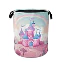 Pink Castle Large Storage Basket Collapsible Laundry Basket Oxford Storage Bin for Gift Baskets Bedroom Clothes Hamper 16" X 20.8"