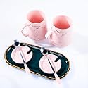 GIBOX Pink Ceramic Mug Set of 2 with Lid, Stirrer&amp; Tray | Best Gift Combo for Tea, Coffee Lovers | Fancy Drinkware for Home, Office Table or Beverage Serving | Premium &amp; Unique Coffee Mugs