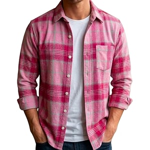 Pink Checks Mens Pink Plaid Flannel Shirt