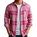 Pink ChecksMen39s Pink Plaid Flannel Shirt Boxy