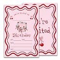 Pink Cherry Birthday Invitation, Wavy Girls Party Invite, Cake Bday Invite Cards, 20 Pink Double-Sided Fill In Invite Cards with Envelopes, Birthday Party Decorations 4x6 Inch-B27