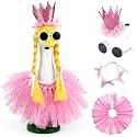 Pink Fairy Porch Goose Outfit Set with Braided Yellow Wigs, 4-Piece