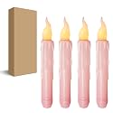 Pink Flameless Short Taper Candles, Real Wax Hand Dipped LED Battery Operated with Remote, Flickering Flame Lights for Festival Party Home Décor, 6.7 Inch Primitive Flameless Candles, 4PCS