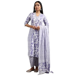 Pink floral printed anarkali kurta and printed