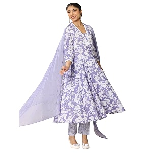 Pink floral printed anarkali kurta and printed