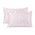 Pink Floral Satin Pillowcases King Size Set of 2 Cooling Country Flowers Silk Pillow Cases for Hair and Skin Smooth Soft Zippered Spring Summer Modern Throw Pillow Covers for Women Men 20"x36"
