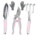 Pink Garden Tool Sets 4-Piece, Aluminum Gardening Hand Tool Kit