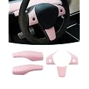 Pink Gear Shift Lever Cover and Steering Wheel Cover Compatible with Tesla Model Y/3 (Pink)