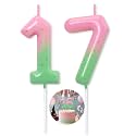 Pink Green Number 17 Candle Happy Birthday 3D Number Candles for Birthday Cake Party Decoration Wedding Anniversary Celebration Supplies