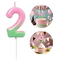 Pink Green Number 2 Candle Happy Birthday 3D Number Candles for Birthday Cake Party Decoration Wedding Anniversary Celebration Supplies