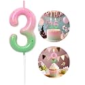 Pink Green Number 3 Candle Happy Birthday 3D Number Candles for Birthday Cake Party Decoration Wedding Anniversary Celebration Supplies