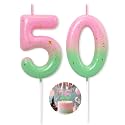 Pink Green Number 50 Candle Happy Birthday 3D Number Candles for Birthday Cake Party Decoration Wedding Anniversary Celebration Supplies